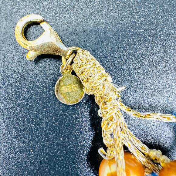 Multi Strand Bracelet Brown Fresh-Water Pearls & Turquoise Sterling Silver Clasp - Picture 6 of 8